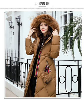 

Mid-length down cotton padded slim knee-length coat collar