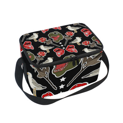 

ALAZA Insulated Lunch Box Lips And Flowers Lunch Bag for Men Women Portable Tote Bag Cooler Bag