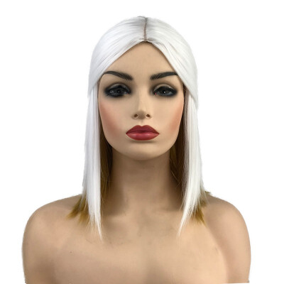 

StrongBesuty Medium Straight White-Golden Cosplay Wigs for Women