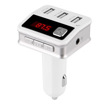 

Black & White BC12 3 USB Ports Multifunctional LED Display Handfree Car Vehicles Charger Bluetooth MP3 Player FM Transmitter