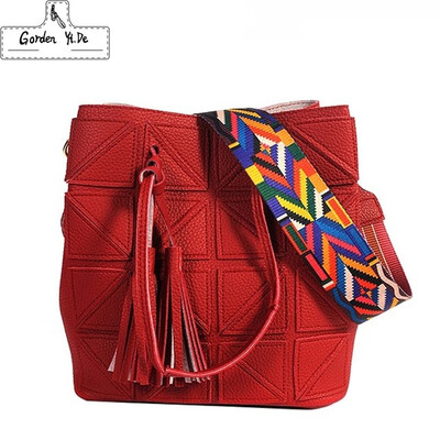 

Suture Bucket Handbags 2019 Women Patchwork Pu Leather Shoulder Crossbody Bag Female Vintage Colorful Wide Strap Bag blackgray