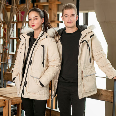 

Intercrew cotton clothing female 2018 autumn&winter new Korean casual fashion wild couples hooded fur collar long thick cotton suit men&women ICS4UO42W light beige 80XS