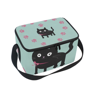 

ALAZA Lunch Box Insulated Lunch Bag Large Cooler Cat Inside Paw Print Heart Tote Bag