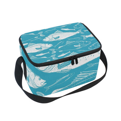 

ALAZA Lunch Box Blue Fish Insulated Lunch Bag Large Cooler Tote Bagfor Men Women