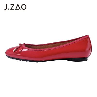 

Beijing Tokyo single shoes female bow ballet boat shoes female shallow mouth flat with round head cattle patent leather red 36