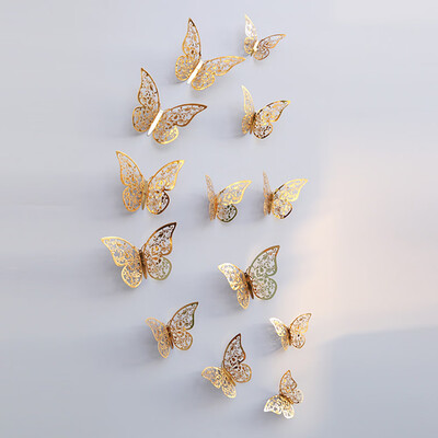 

12pcsset 3D Butterfly Wall Stickers Removable Mural Stickers DIY Art Wall Decals Decor with Glue for Bedroom Wedding Party--Silve