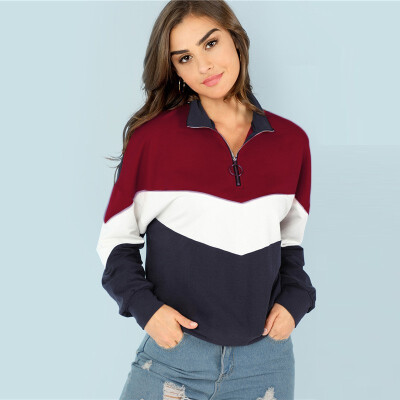 

sports style Womens colorblock long sleeve sweater top spring woman clothing