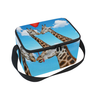 

ALAZA Lunch Box Insulated Lunch Bag Large Cooler Loving Giraffes With Balloon Tote Bag