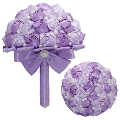 

18cm Purple Artificial Wedding Bouquet Satin Pearls Rose Bridal Bouquet Wedding Supplies