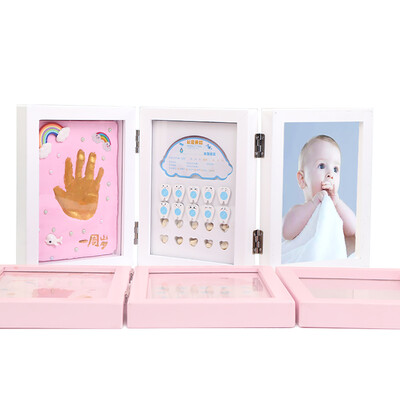

Baby Handprint Footprint Photo Frame Teeth Lanugo Keepsake Box Triple Foldable Wooden Picture Frame With Clay Personalized Baby Sh