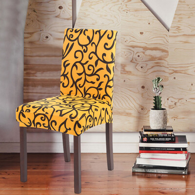 

High Quality Stretch Removable Washable Short Dining Chair Cover Soft Milk Silk Spandex Printing Chair Cover Slipcover for Wedding