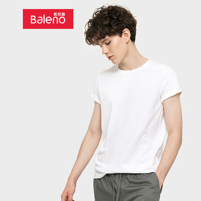 

Baleno T-shirt male 2019 spring&summer new trend solid color OE yarn round neck shirt male 88902214 01W XXL