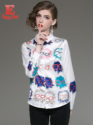 

M L XL XXL satin elegant new autumn 2018 women blouse shirt long sleeve white print slim office lady top