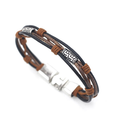 

Fashion Multi-layer Leather Rope Alloy Pendant Bead Woven Bracelet Casual Style for Male&Female