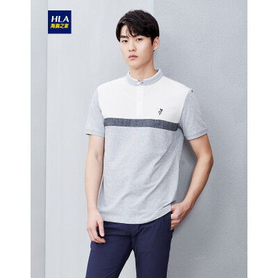 

HLA Haishu House Short Sleeve POLO Male 2019 Summer New Embroidery Model Small Stand Collar Pullover Pullover HNTPD2R024A Light Gray Inlay 24190104Y56