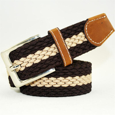 

Men Women Woven Stretch Braided Elastic Leather Buckle Belt Waistband Belt