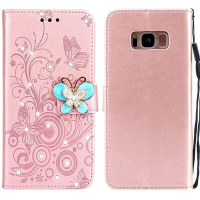 

MOONCASE Samsung Galaxy S8 Butterfly Rhinestone Embossed Leather Case - Rose Gold