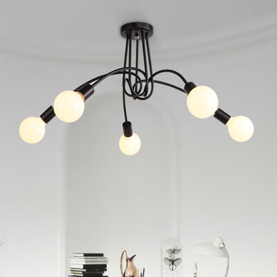 

Ever-Flower Retro Industrial Metal Flush Mount Ceiling Light 5 E26 E27 Bulb Sockets Painted Finish