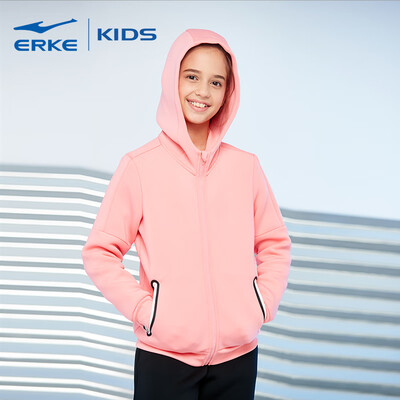 

Hongxing Erke ERKE childrens clothing jacket girls cardigan hooded sweater sports shirt wild casual jacket 64219114001 hot pink 160