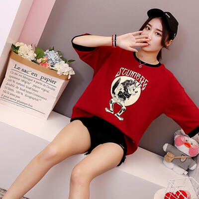 

JOY OF JOY Jingdong Womens 2019 Korean version of the new Harajuku style loose short-sleeved T-shirt female JWTD191845 red
