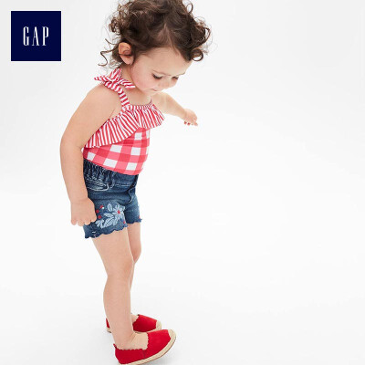 

GAP flagship store childrens embroidery scalloped denim shorts 316214 medium wash 90cm 2T