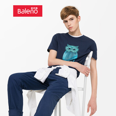 

Baleno T-shirt male 2019 spring&summer new short T imitation thread animal print t-shirt cotton short-sleeved shirt male 88902268 02B XL