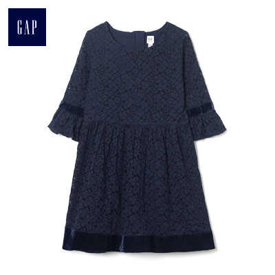 

GAP flagship store girls lace trumpet sleeves round neck dress 395658 navy blue S