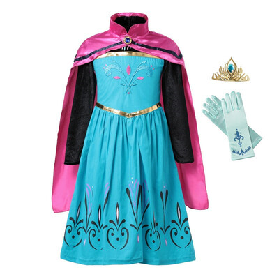 

MUABABY Elsa Coronation Dress up Clothes Girl Snow Queen Flower Embroidery Cotton Anna Princess Party Cosplay Costume with Cloak