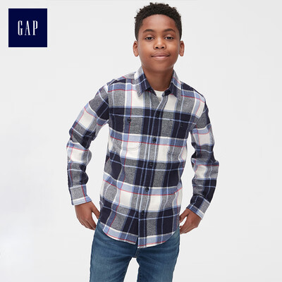 

GAP flagship store boy flannel check long-sleeved shirt 399553 chalk white XS