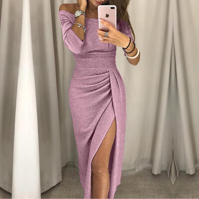 

Women Off Shoulder Party Dress 2018 High Slit Peplum Dresses Autumn Elegant Womens Bodycon Dress Vestidos