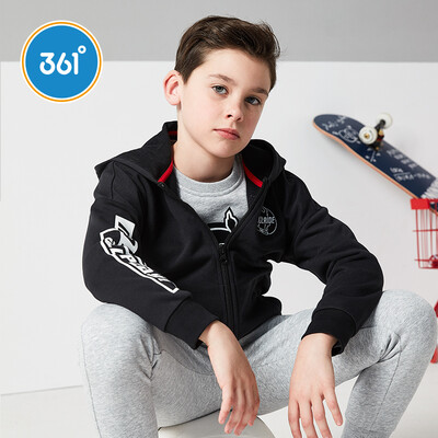 

361° 361 degrees childrens wear boy hooded knit jacket 2019 spring new casual sports jacket N51913402 carbon black 160