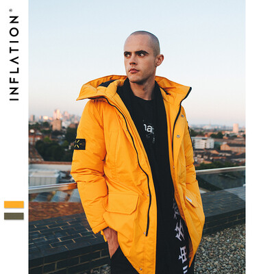 

2018 winter new tide brand solid color function multi-pocket thick warm down jacket long coat