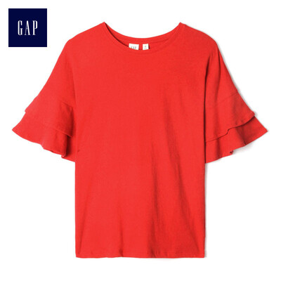 

GAP flagship store girls comfortable cotton ruffled long sleeve round neck T-shirt 922737 positive red S