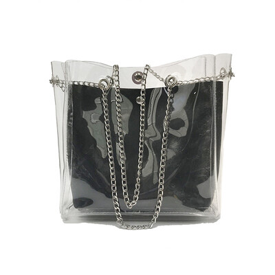 

2pcsset Crossbody Bags for Women 2018 PU Chain Messenger Bags Clear Jelly Transparent PVC Bags Candy Colour Tote Bolsos Mujer