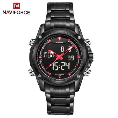 

NAVIFORCE NF9050 Dual Movt Men Quarz Watch Analog Digital LED Wristwatch Calendar Watches Stainless Steel Strap