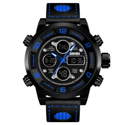 

SKMEI 1371 Men Analog Digital 3 Time Display Chrono Watches Stopwatch Quartz Wristwatch 3ATM Waterproof Fashion Casual Backlight M