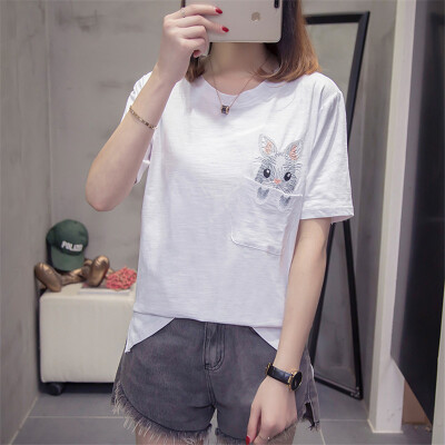 

JOY OF JOY Jingdong womens 2019 new female Korean version of the loose wild short-sleeved t-shirt female bamboo cotton JWTD191473 white