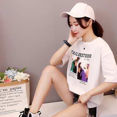 

JOY OF JOY Jingdong Womens 2019 Summer New Korean Round Neck Short Sleeve T-Shirt Loose Casual Print Short Sleeve T-Shirt Female JWTD191852 White