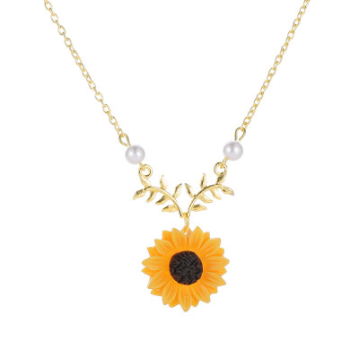

Sunflower Leaf Branch Necklace Girls Charm Gold Plated Twig Pendant Necklaces Women Jewelry Accessory Gift