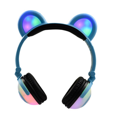 

Headphone Cute Folded Bear Ears Earlaps With LED Light Button Battery Soft Band Headset