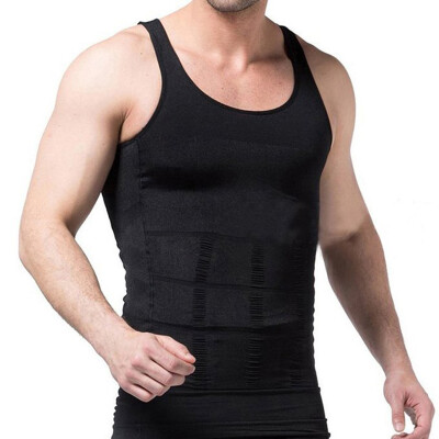 

SLIMBELLE Mens Slim Body Shaper Vests Shirt Abs Abdomen Slimming Shirt Tummy Waist Vest Lose Weight Undershirts Black