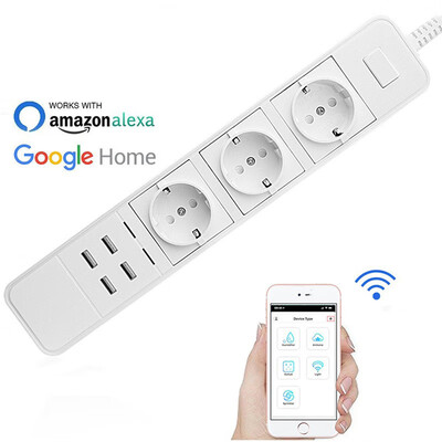

Smart Wifi Power Strip Surge Protector Multiple Power Sockets 4 USB Port Voice Control for Amazon Alexas Google Home Timer