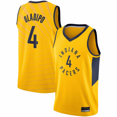 

2019 New Mens Indiana Pacers 4 Victor Oladipo Black White Yellow Basketball Jersey Size S-XXL