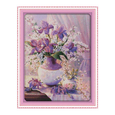 

DIY Handmade Needlework Counted Cross Stitch Set Embroidery Kit 14CT Purple Vase Pattern Cross-Stitching 38 47cm Home Decoration