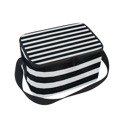 

ALAZA Lunch Box Insulated Lunch Bag Large Cooler Tote Bag Black Stripe for Men Women Girls Boys