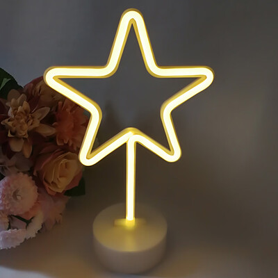 

FlamingoCactusMoonHeartAngelStarLightning Neon Signs LED Light with Holder Base for Party Supplies Removable Home Table Deco