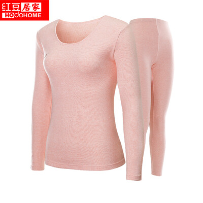 

Counter with the same paragraph red bean home ladies Qiuyi Qiuku red bean cashmere round collar color spinning sanding thermal underwear set honey orange 16590