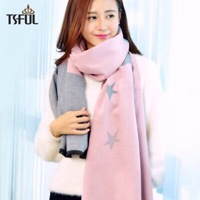 

Tsful scarf female winter new bib large shawl long thick warm thick section wear dual-use casual wild TSO571WJD Xingyue - pink gray