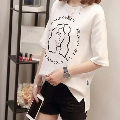 

JOY OF JOY Jingdong womens 2019 summer new loose printed round neck wild student shirt short-sleeved t-shirt female JWTD191742 white 2XL