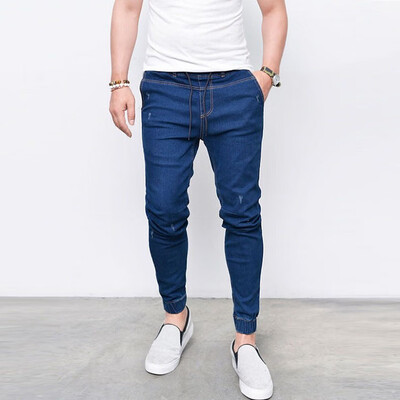 

Mens Casual Autumn Denim Cotton Zipper Fly String Work Trousers Jeans Pants streetwear mens ripped jeans